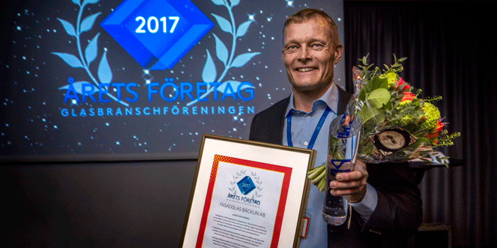 Fasadglas Bäcklin AB är Årets Företag i Glasbranschen