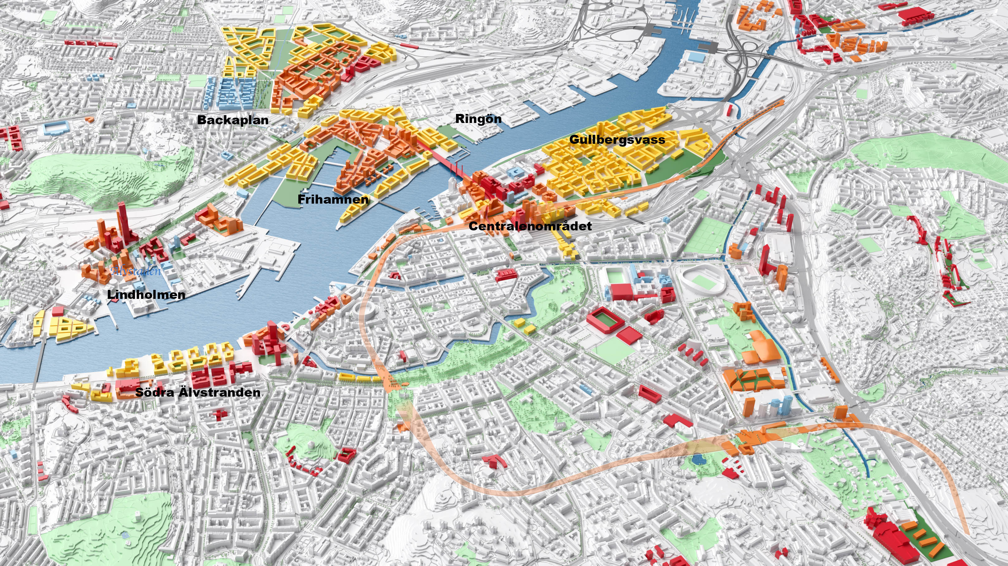 Älvstaden visionsbild 2035. Karta: Göteborgs stad.