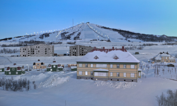 Bolagshotellet kommer att byggas vid foten av berget Luossavaara. Bild: Tirsén & Aili Arkitekter/LKAB
