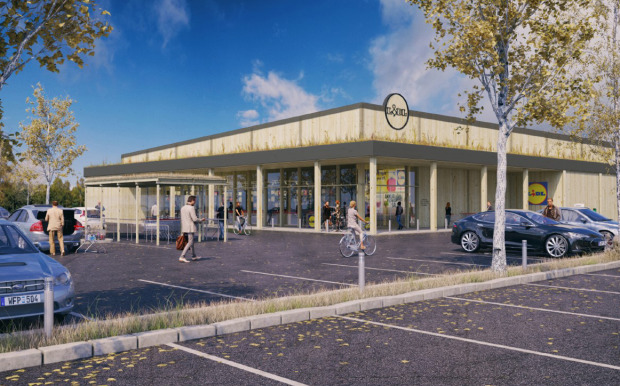 Lidl-butiken i Visby är pilotprojekt för SGBC:s nya miljöcertifiering, NollCO2. Bild: LINK arkitektur och Lidl Sverige