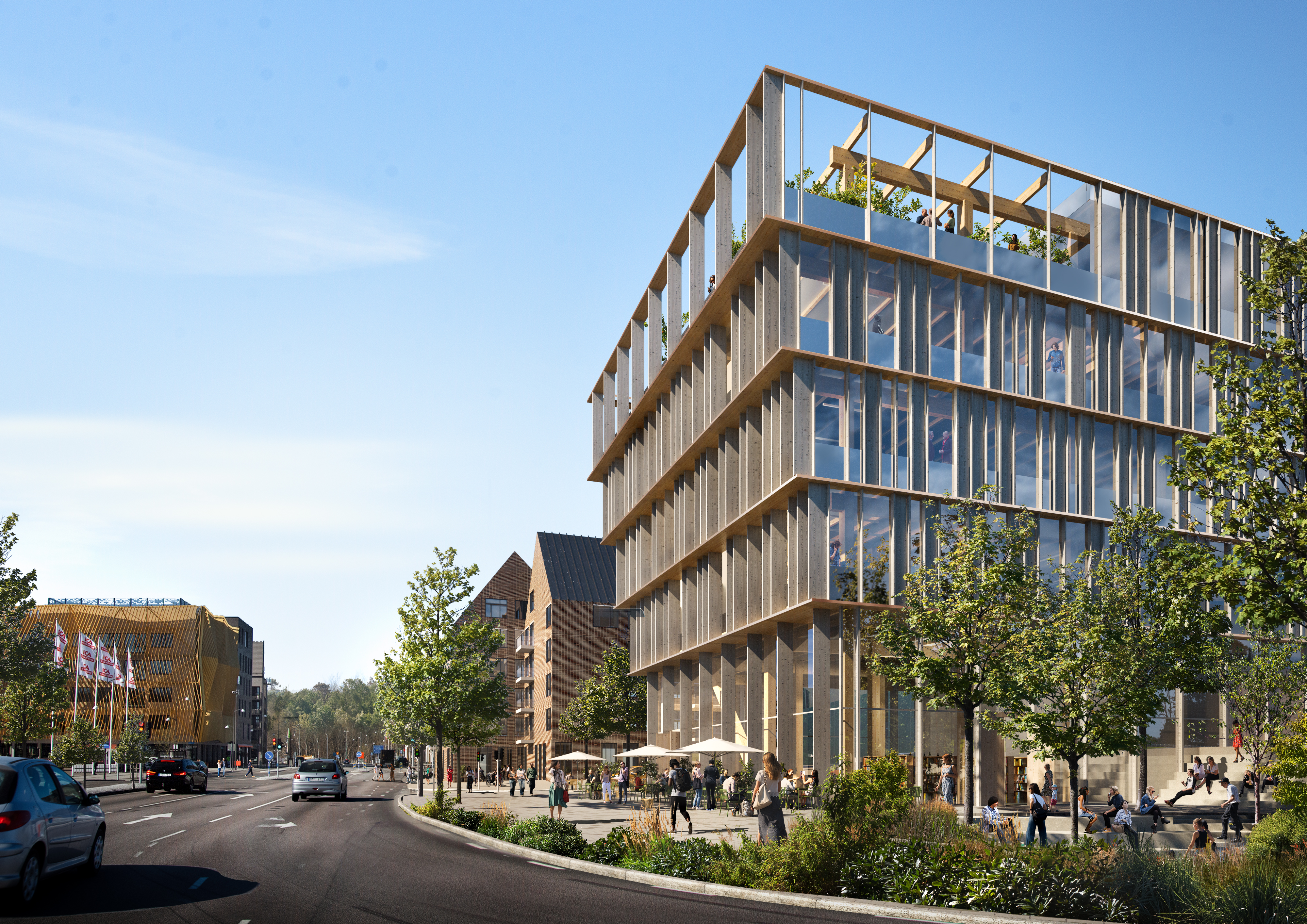Stadsutvecklingsprojektet Nya Hovås omfattar såväl kommersiella lokaler och bostäder som skola och mötesplatser. Bild: White