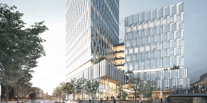 De första våningsplanen kommer att erbjuda restauranger och mötesplatser samt en stor terrass. Illustration: Henning Larsen Arcitechts.